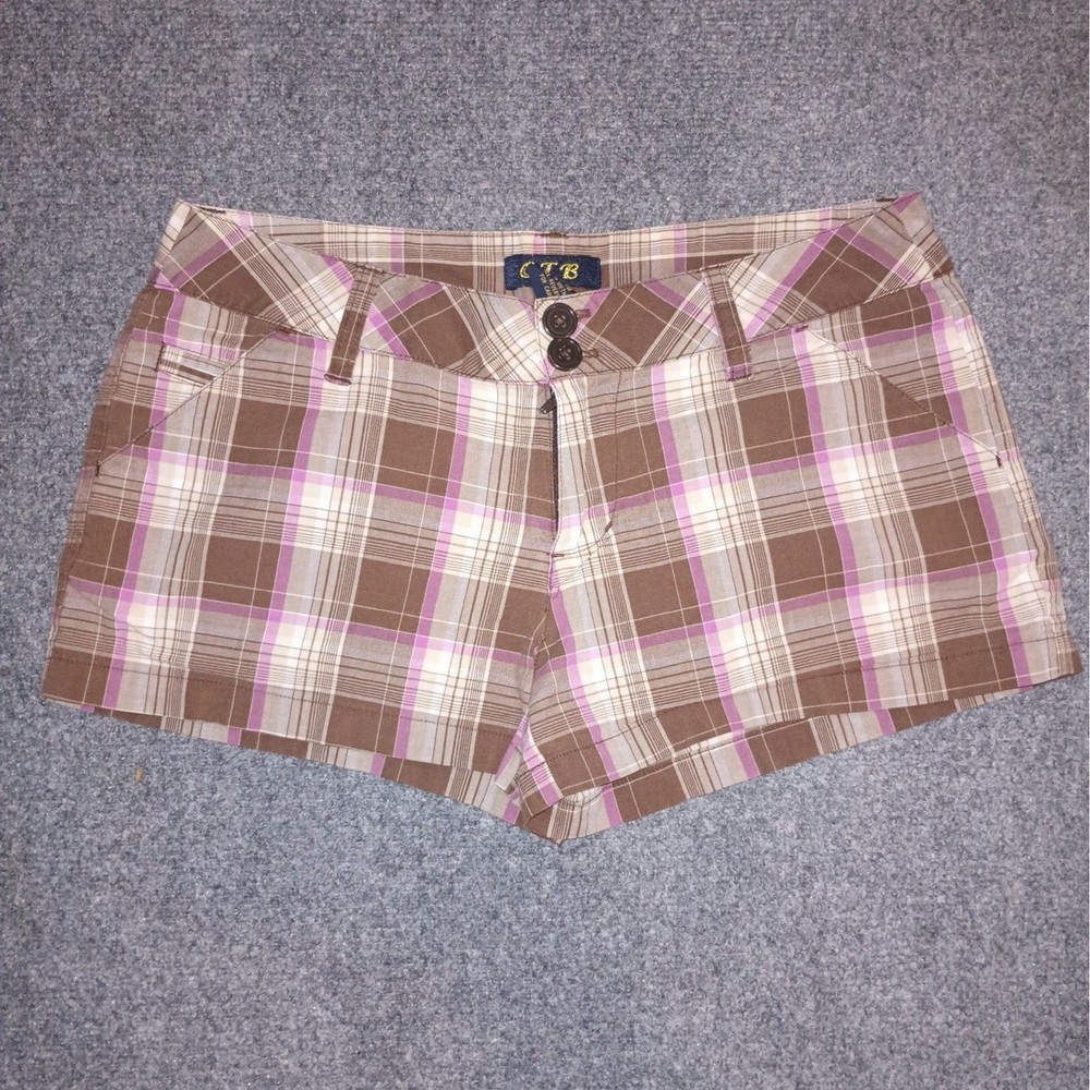 OTB Juniors Cotton Brown & Pink Plaid Shorts Size 7/8